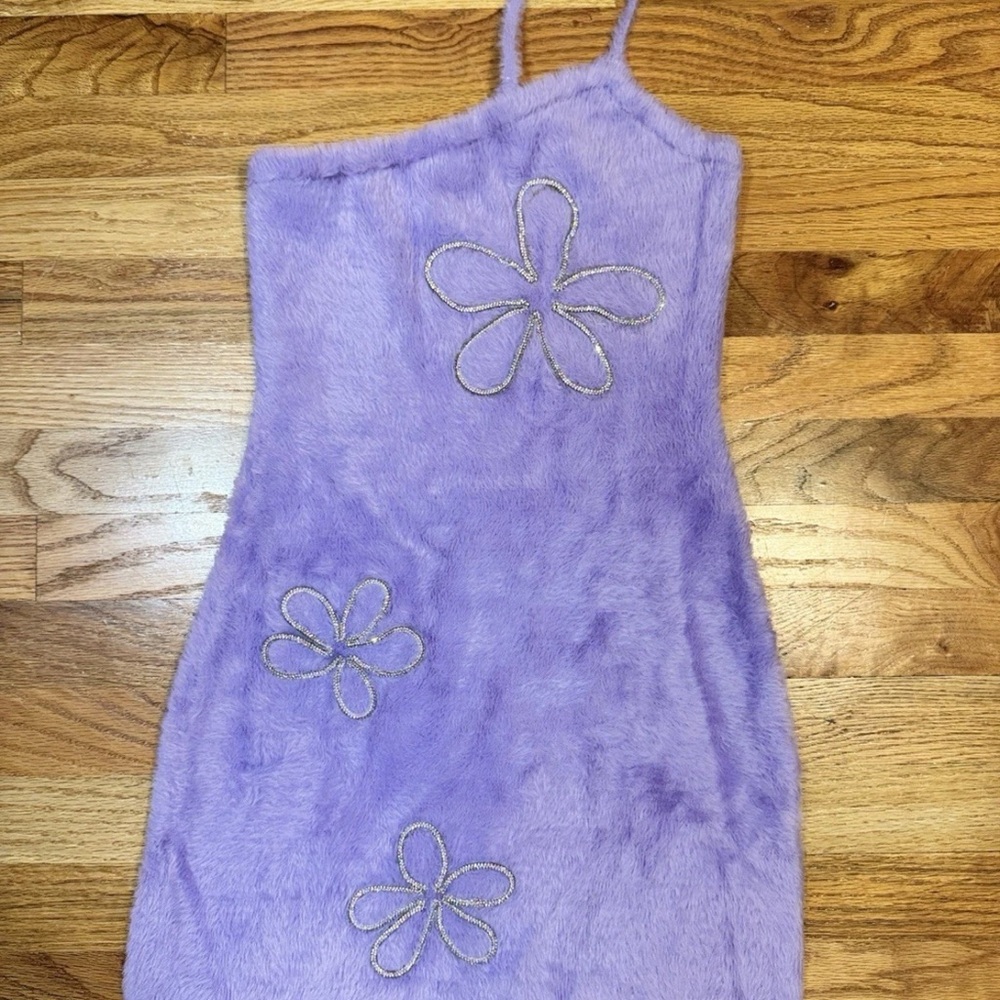 For Love & Lemons Finley Fuzzy Mini Dress Rhinestones Lavender Size Small - Picture 7 of 16